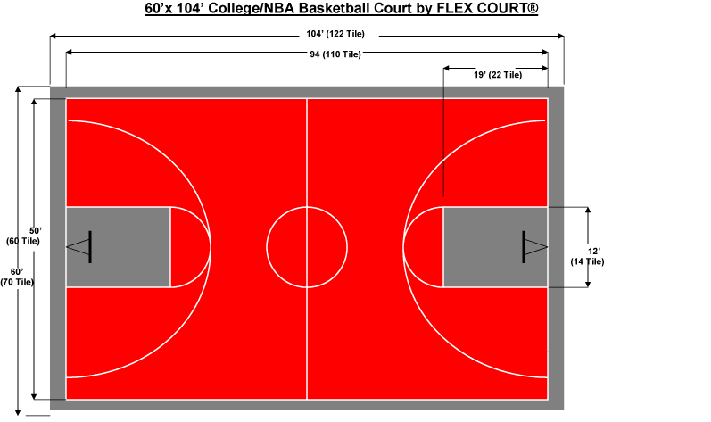 60′ X 104′ College/NBA Basketball Court