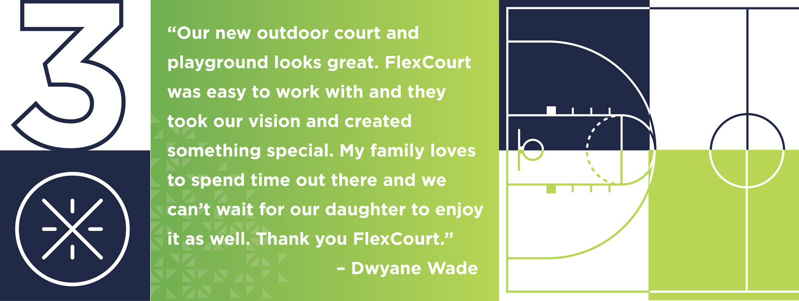 "Our new outdoor court and playground looks great. FlexCourt was easy to work with and they took our vision and created something special. My family loves to spend time out there and we can't wait for our daughter to enjoy it as well. Thank you FlexCourt." - Dwyane Wade